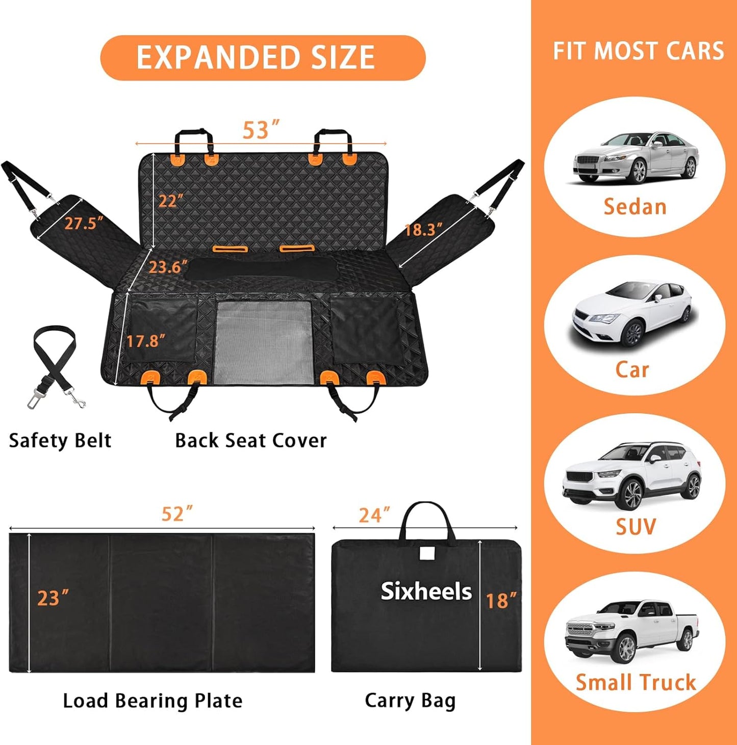 Dog Car Seat Cover Back Seats Protector, Backseat Extender Hard Bottom Rear Seat Pet Cover for Dogs, Waterproof Carseat Covers Dog Hammock Travel Accessories for Car,SUV,Truck - Pet Explorer