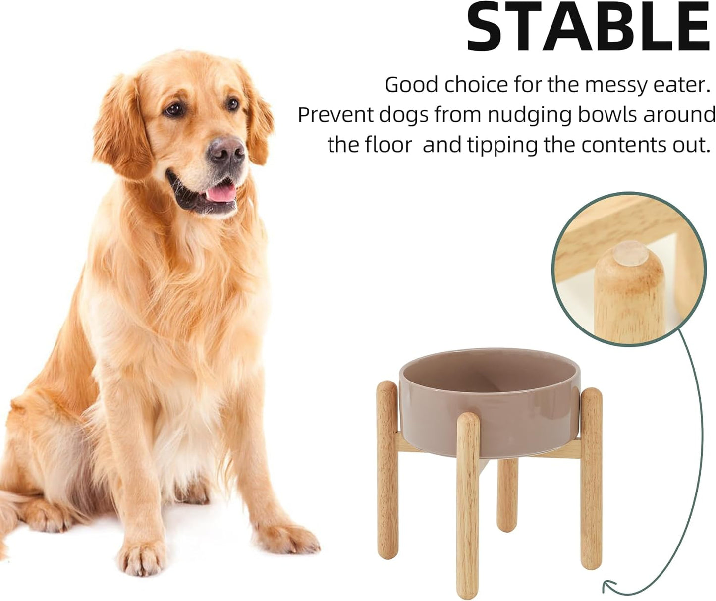 Ceramic 8.2inch Raised Dog Bowl with Stand for Large - Breed Dogs, Pet Food and Water Feeder(Single Bowl with Stand - Brown Coffee) - Pet Explorer