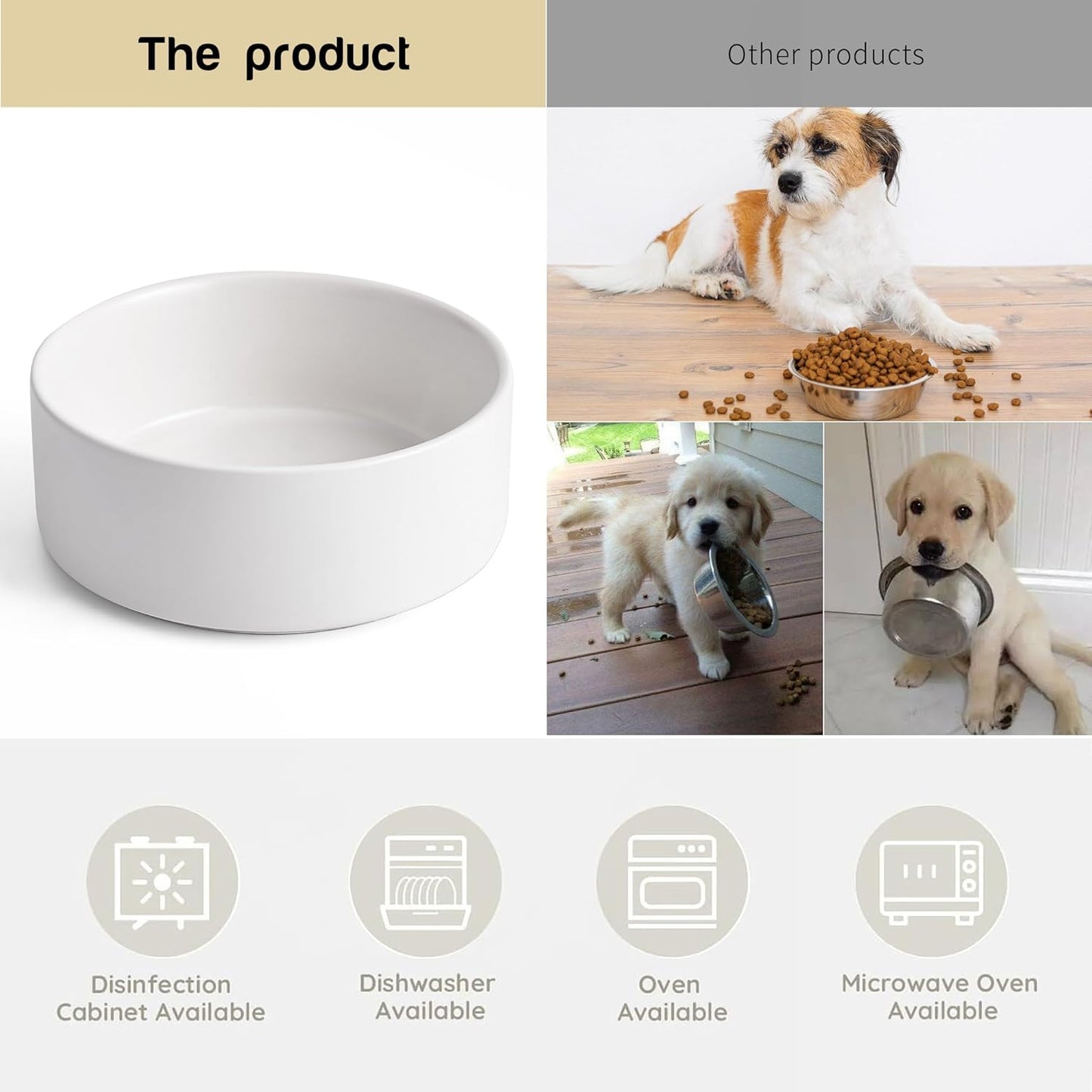 White Ceramic Dog & Cat Bowl Set – 13.5 OZ with Wooden Stand, Non-Slip, Elevated Design for Small Dogs & Cats – 2 Bowls (Food & Water, Ceramic Pet Bowls, Modern Dog Bowls) - Pet Explorer