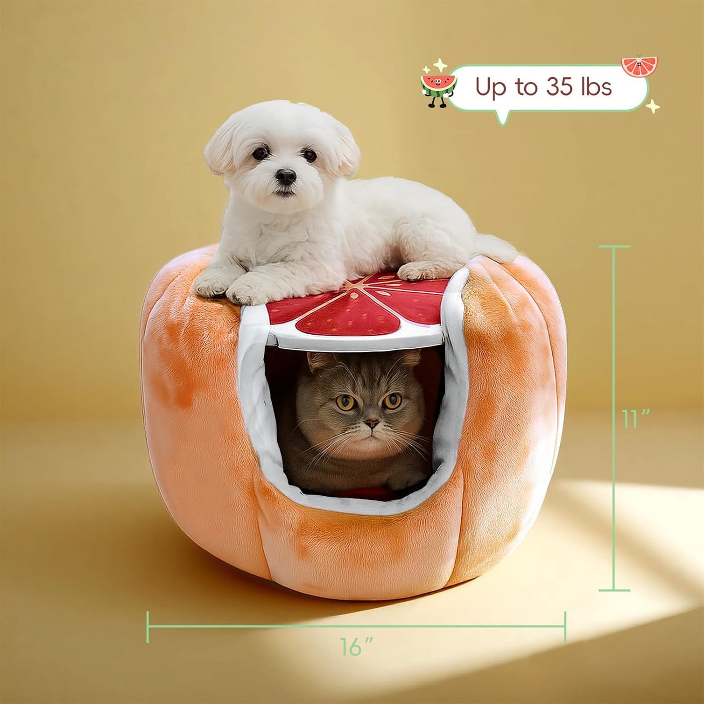 Cat Houses for Indoor Cats, Small Cat Tree with Sisal Ropes and Plush Perch, Cute Cat Bed Cave with Soft Pillow, Grapefruit Design - Pet Explorer