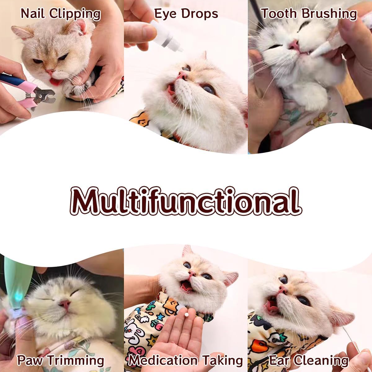 MANON ROSA Cat Grooming Wrap – Self-Adherent Anti-Scratch Swaddle Restraint Bag for Nail Cutting, Medication, Multifunctional Care - Calm Cozy Burrito Papoose Pet Magic Blanket (S Within 3.3lbs)