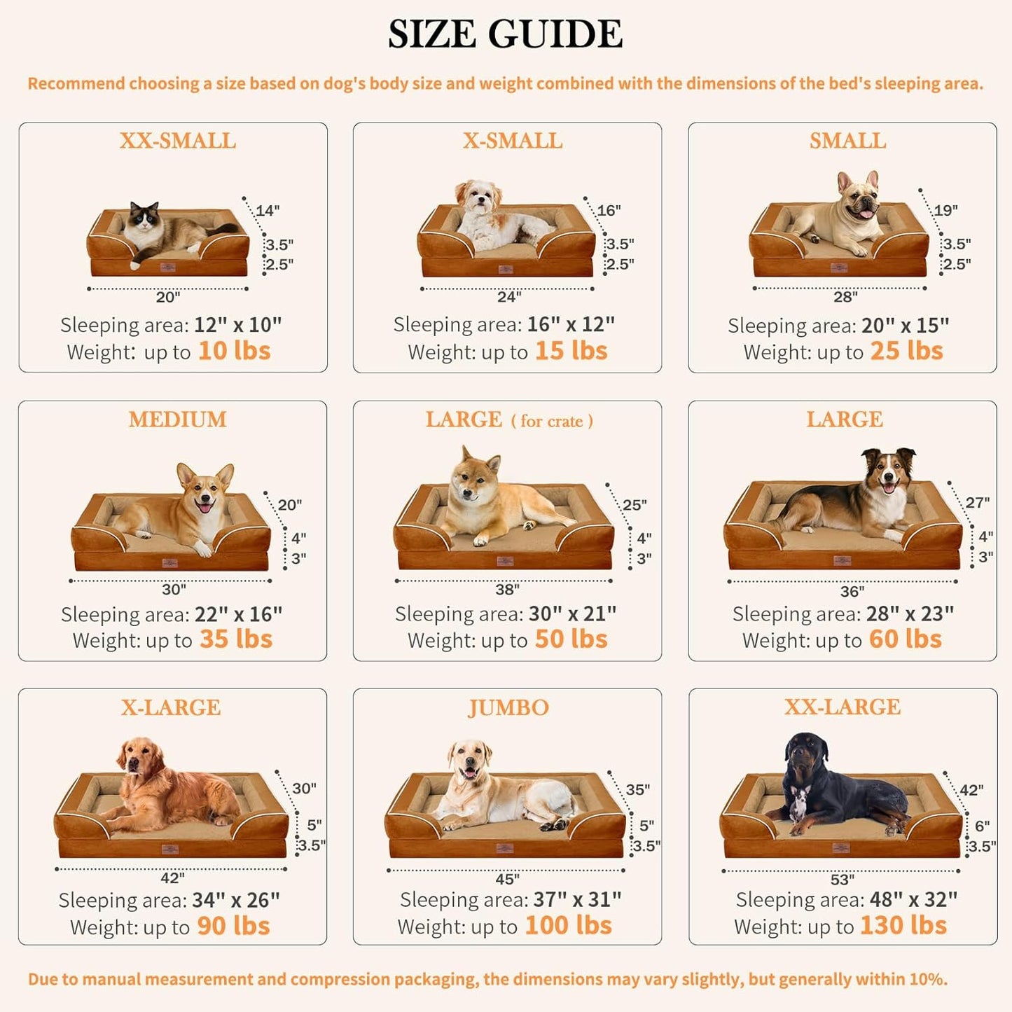 Comfort Expression Small Dog Beds Waterproof Orthopedic Foam Dog Sofa Beds for Small Dogs Comfy Pet Bed with Washable Removable Cover & Non-Slip Bottom(X-Small,Caramel) - Pet Explorer