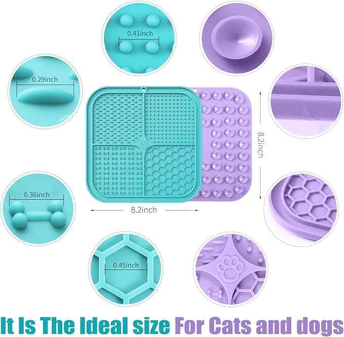 Lick Mat for Dogs, Premium Lick Pad with Suction Cups for Dog Anxiety Relief, Slow Feeder Dog Bowls, Bathing, Grooming and Training (Cyan, Purple, 2pack)