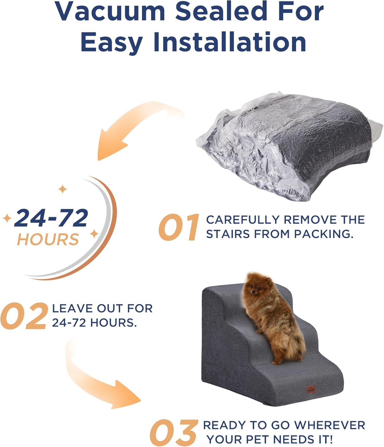 Beige Curved Dog Stairs Ramp for Small Dogs & Cats 22.8" H, 4-Step Dog Steps for Couch Sofa and Chair, Pet Stairs for Cats, Non-Slip Balanced Pet Steps - Pet Explorer