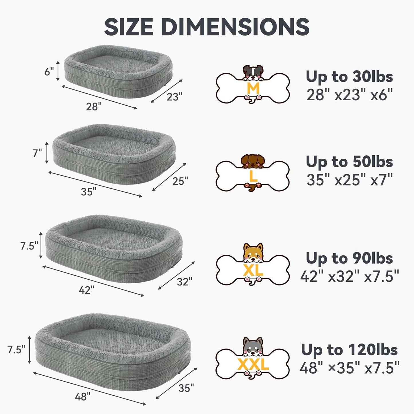 JOEJOY Orthopedic Dog Bed for Extra Large Dogs, Egg-Crate Memory Foam Pet Bed with Bolster Sides, Waterproof Lining, Removable Washable Cover & Non-Slip Bottom, Light Grey - Pet Explorer