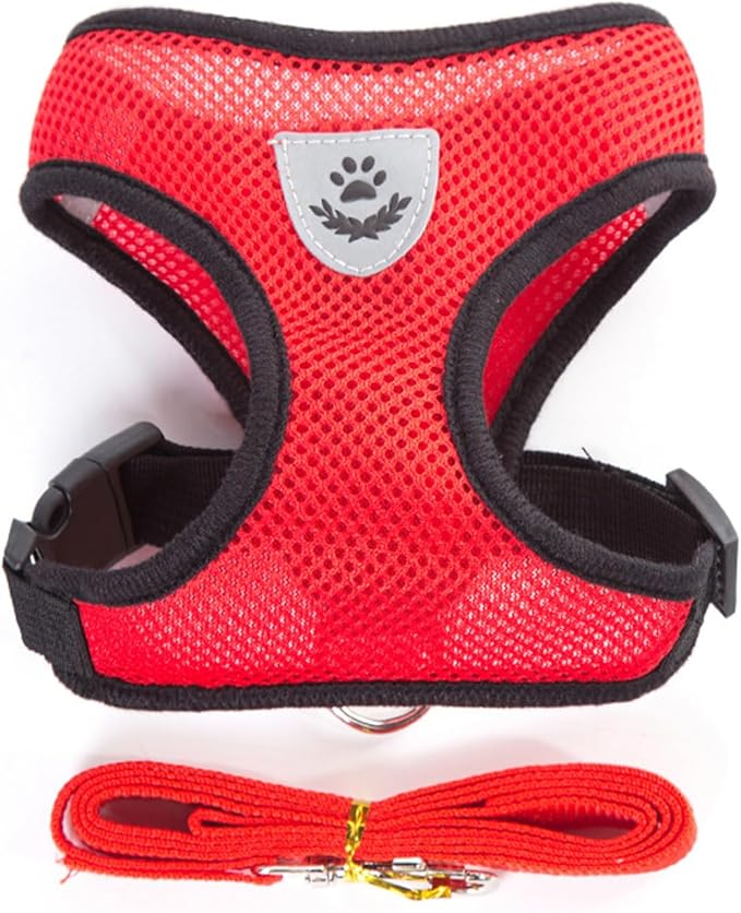 shudyear Summer cat Chest Harness and Leash, Anti-Escape Adjustable Soft mesh cat Leash and Chest Harness Set for All Types of Cats cat Vests(Size XL,Red)