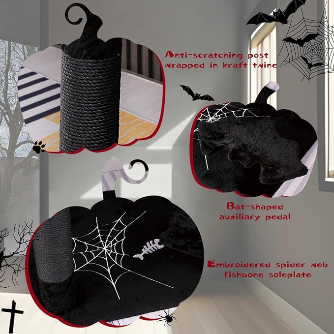 Gothic Cat Tree with Coffin Bed,62.5" Black Cat Tower with Spacious Demon Styled Cat Condo,Cozy Plush Perch, Scratching Posts,Hanging Ball,Multi-Level Cat Activities Furniture for Large Cats