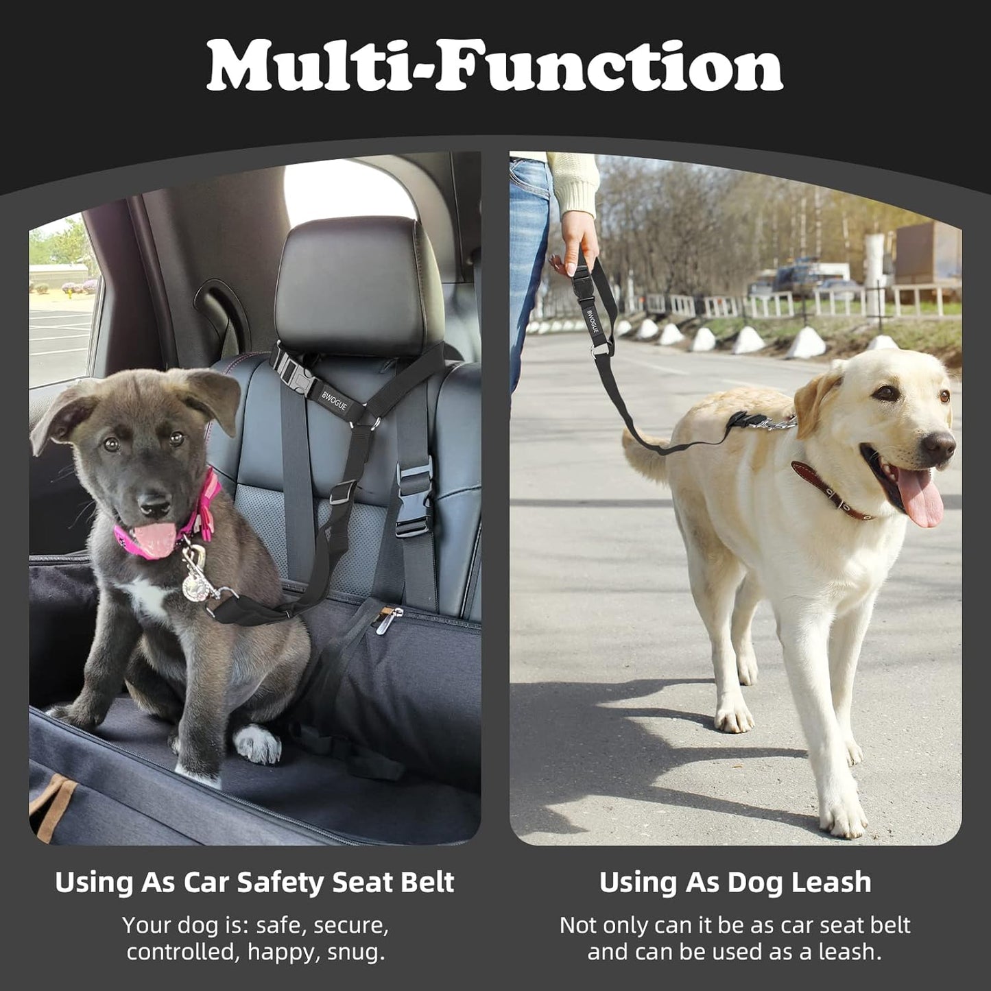 BWOGUE 2 Packs Dog Cat Safety Seat Belt Strap Car Headrest Restraint Adjustable Nylon Fabric Dog Restraints Vehicle Seatbelts Harness - Pet Explorer