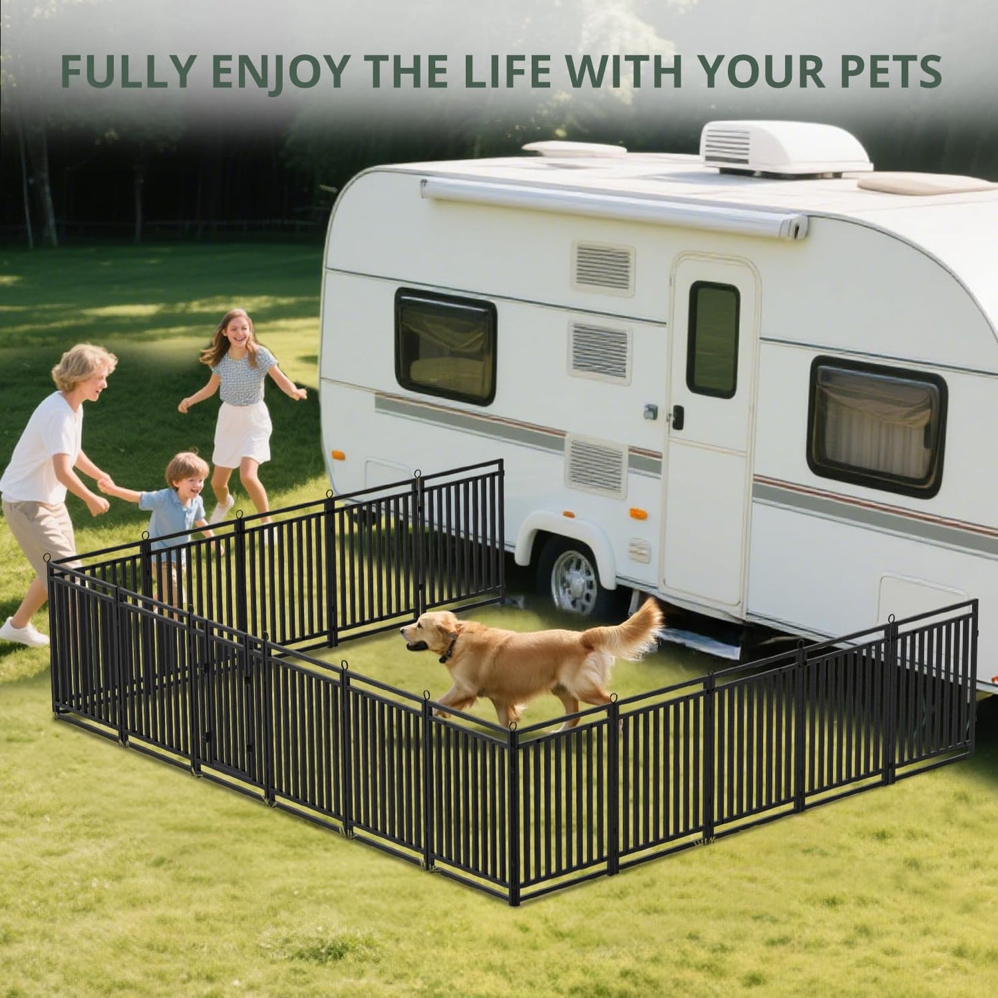 Dog Fence Outdoor Indoor, 40" Inch Height 32 Panels Dog Playpen for Large/Medium/Small Dogs Metal Dog Pen for Yard Camping and RV | Black-Silver