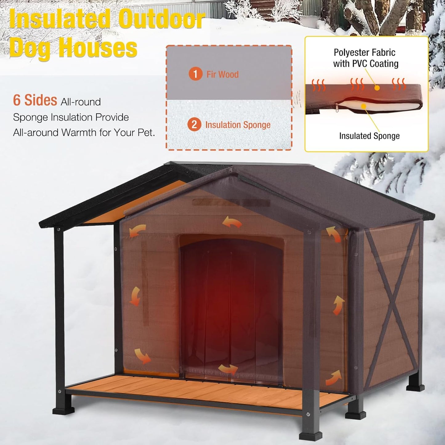 Aivituvin Outdoor Dog House with Chewproof Strong Metal Frame Insulated Outside Dog Kennel Weatherproof for Medium to Large Dogs, (41.5" L x 41.4" D x 34.1" H) - Pet Explorer