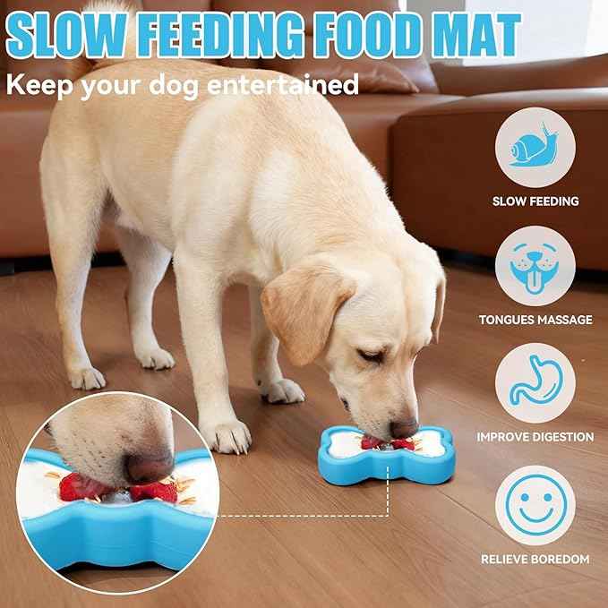 Lick Mat for Dogs, Animire Anti-Spilled Bow Tie Lick Bowls for Anxiety Relief, Silicone Slow Feeder Licking Pad with Suction Cups, Freezeable Dog Enrichment Toy for Boredom (Light Blue,L)