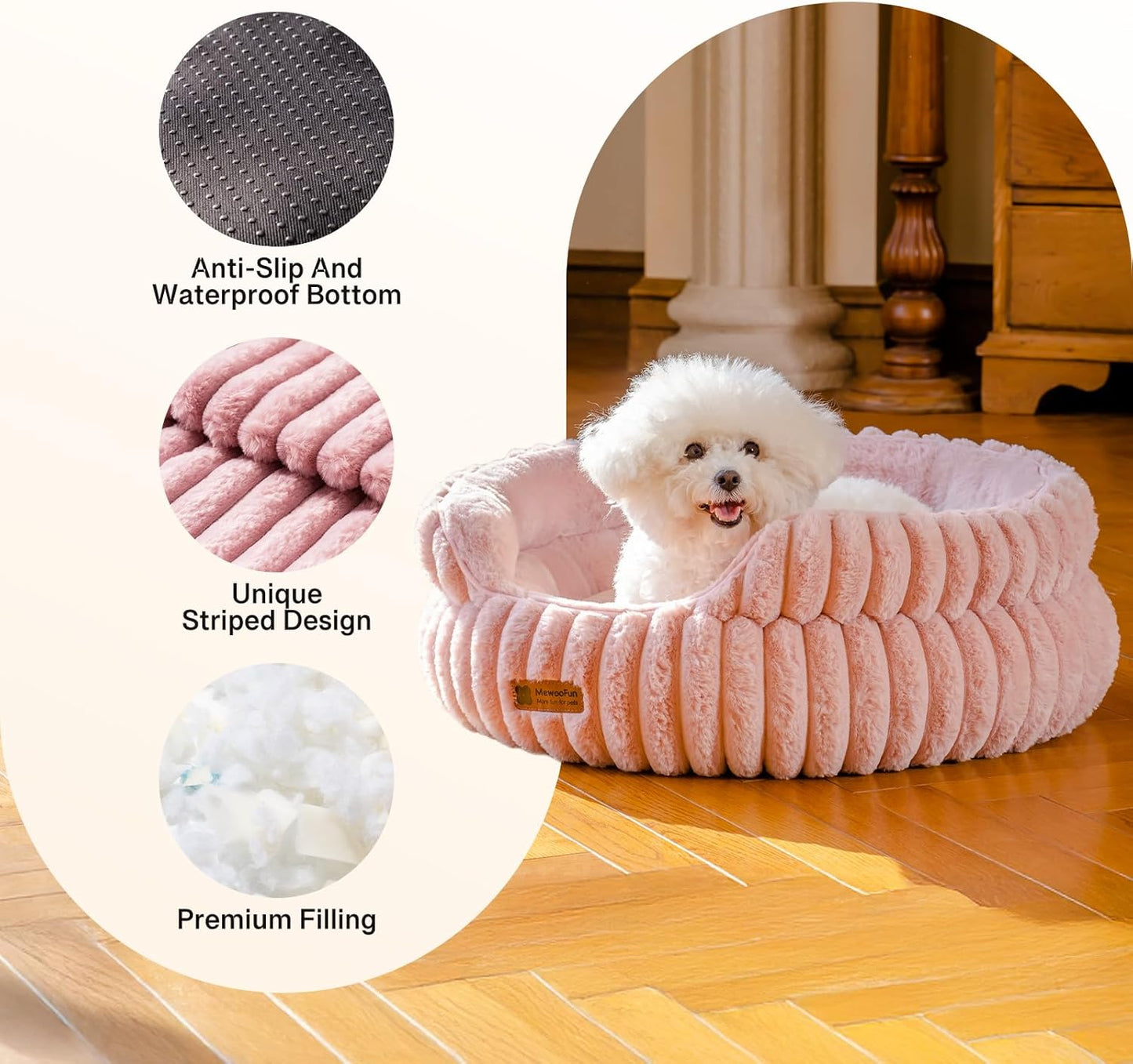 MEWOOFUN Washable Small Dog Bed, Cat Beds for Indoor Cats with Anti-Slip Bottom, Round Pet Bed for Puppy and Kitten (Pink, 24"x24"x9") - Pet Explorer
