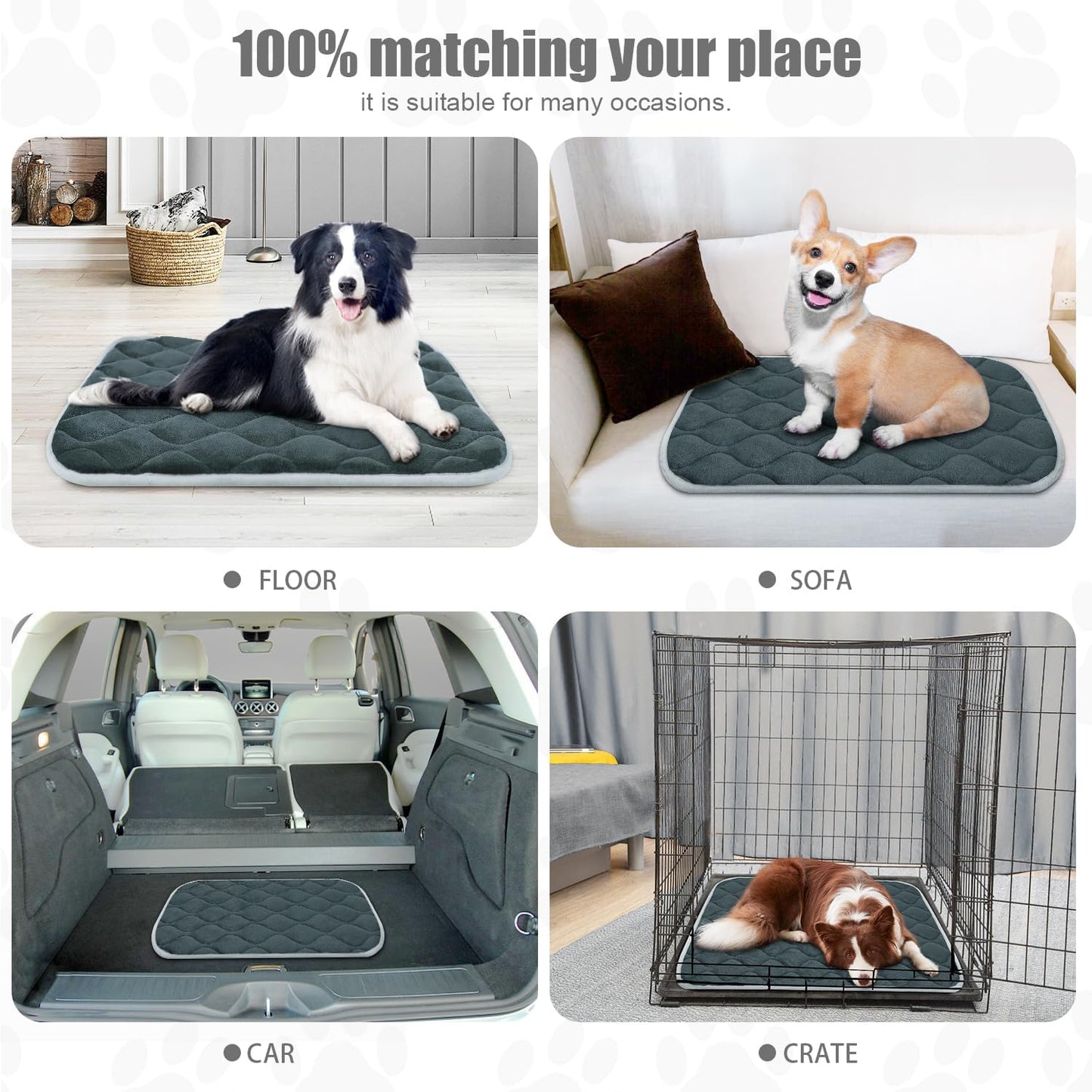 furrybaby Dog Bed Mat Flat Crate Mat with Anti-Slip Bottom Machine Washable Pet Kennel Pad for Dog Sleeping (XM 36x23'', Grey Mat) - Pet Explorer