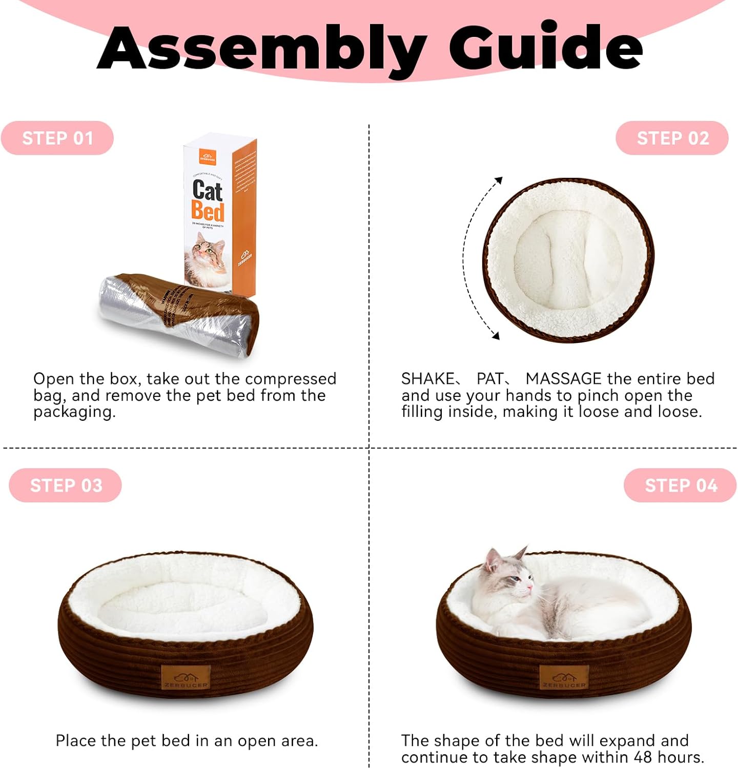 20in Washable Cat Beds for Indoor Cats - Round Donut Pet Bed for Cats, Small Dogs, Puppy, Kitten - Anti-Slip Bottom, Calming Bed Gift - Brown - Pet Explorer