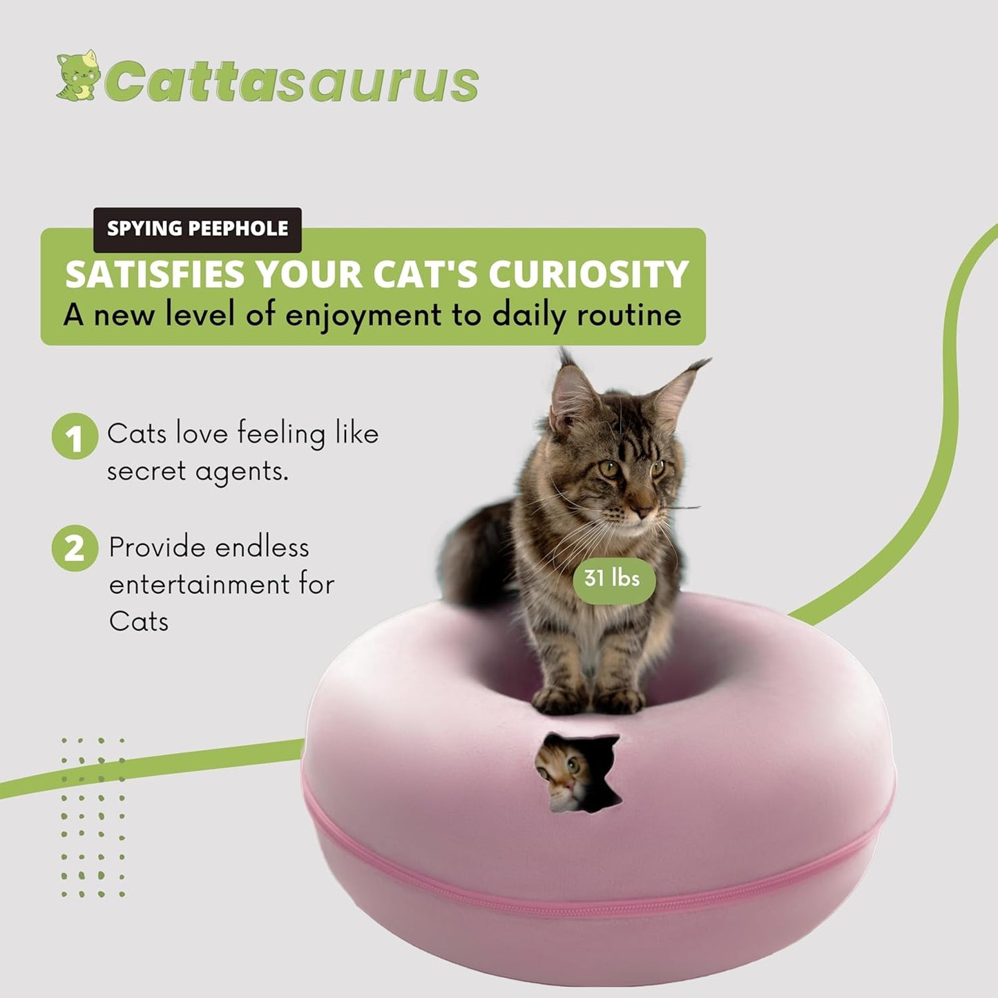 Cattasaurus Peekaboo Cat Cave for Multiple & Large Cats Up to 30-45 Lbs, Scratch Detachable & Washable Tunnel Bed, Comfy Donut Cat Cave (Pink, Jumbo) - Pet Explorer