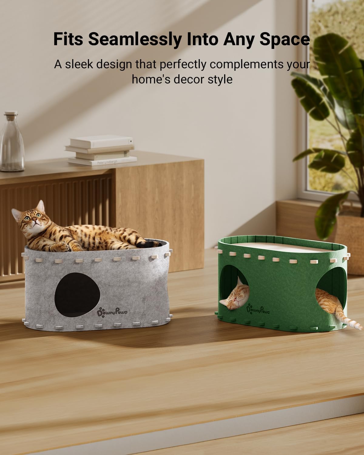 DownyPaws Cat House for Indoor Cats, Cat Bed Cave for Multiple & Large Cats Up to 22 Lbs, Scratch Resistant Peekaboo Cat Caves, Foldable Tunnel Enclosed Bed, PeekaPurr, Marble - Pet Explorer