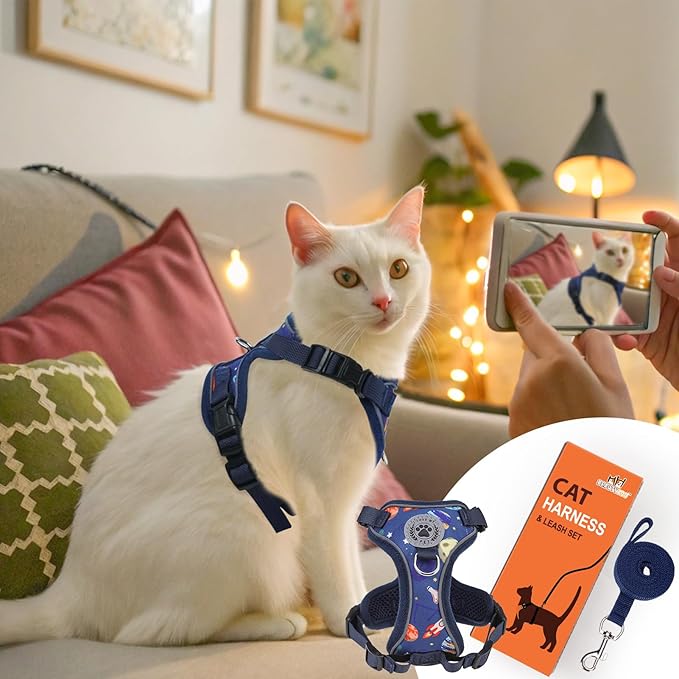 BEAUTYZOO Escape Proof Cat Harness and Leash for Walking, Soft Adjustable Cute Vest for Small to Large Cats, Reflective Breathable Easy-Control Outdoor Jacket, Kitten Harness and Leash Set, Blue, M