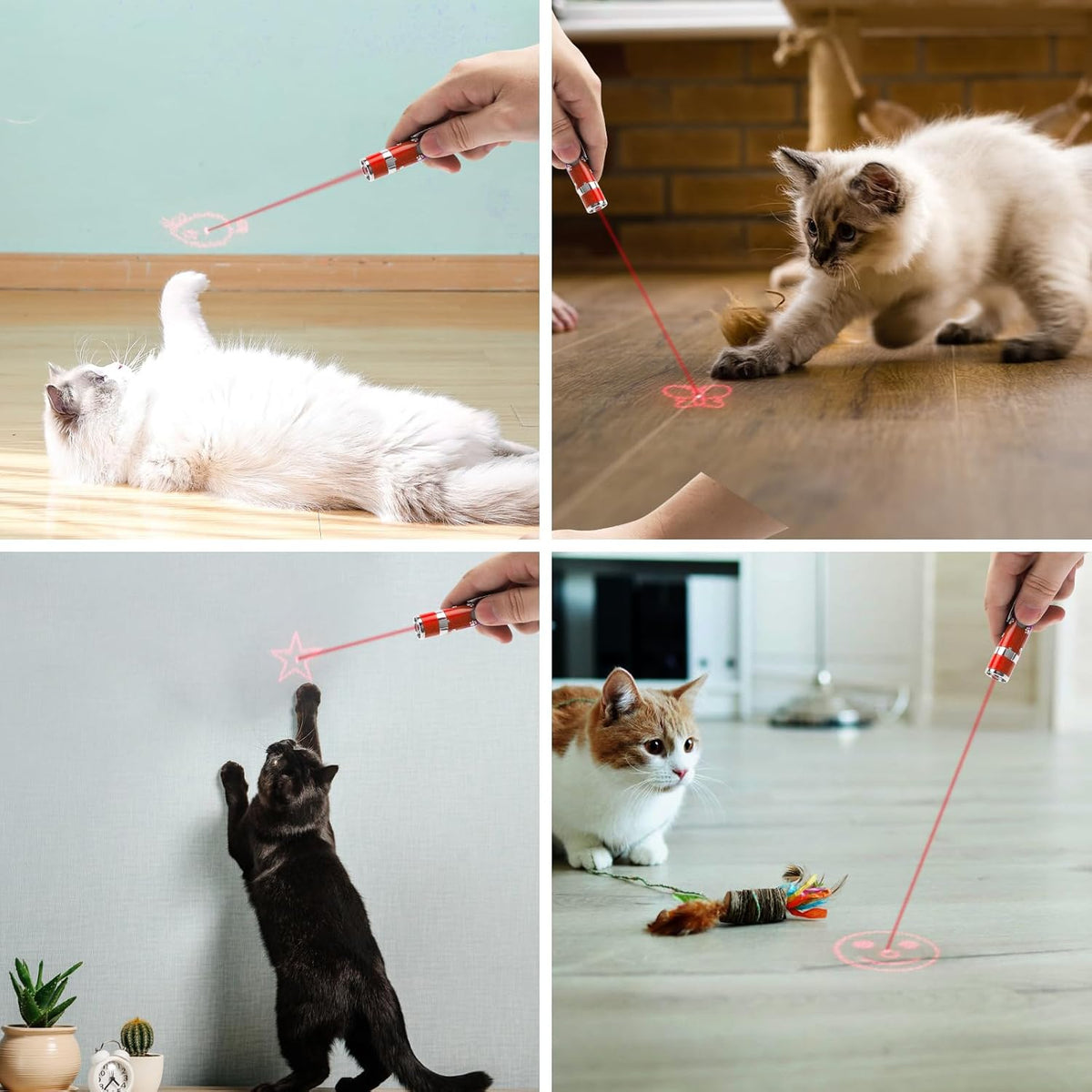 EAWONGEE Cat Toys, Rechargeable Interactive Toy for Cats with 7 Light Projection Modes, Indoor Kitty Pet Dog Toy for Training Chaser, 2 PCS Red