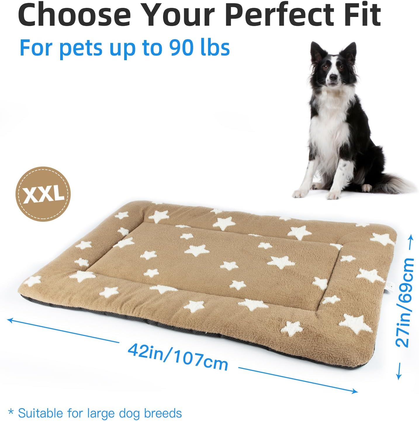 Mora Pets Dog Crate Pad Dog Kennel Bed Crate Mat for Large Dogs Washable Cute Star Pet Bed for Cage Ultra Soft Flat Pillow Cushion for Cozy Sleeping Anti-Slip Brown 42 x 27 - Pet Explorer