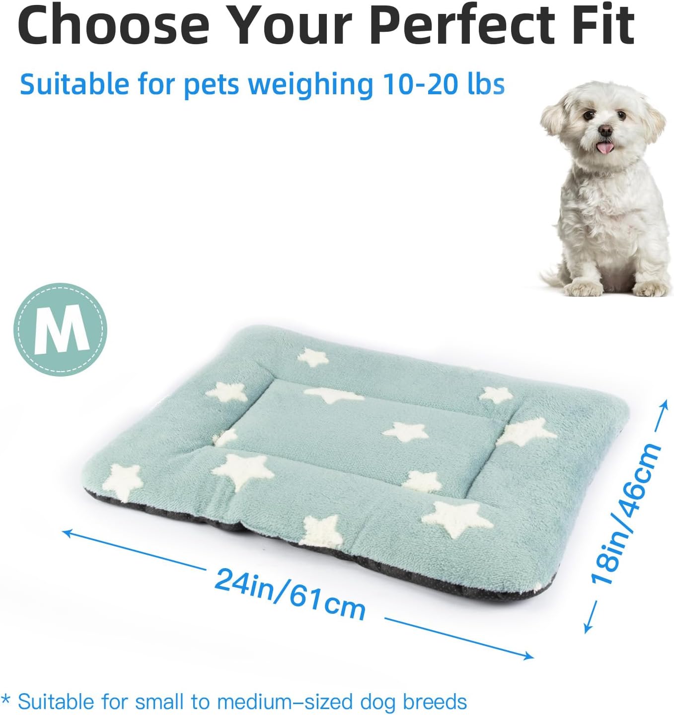 Mora Pets Dog Crate Pad Kennel Bed Crate Mat for Small Dogs Washable Cute Star Pet Bed for Dog Cage Ultra Soft Flat Puppy Cat Kitten Pillow Cushion for Sleeping Anti-Slip Blue 24 x 18 - Pet Explorer