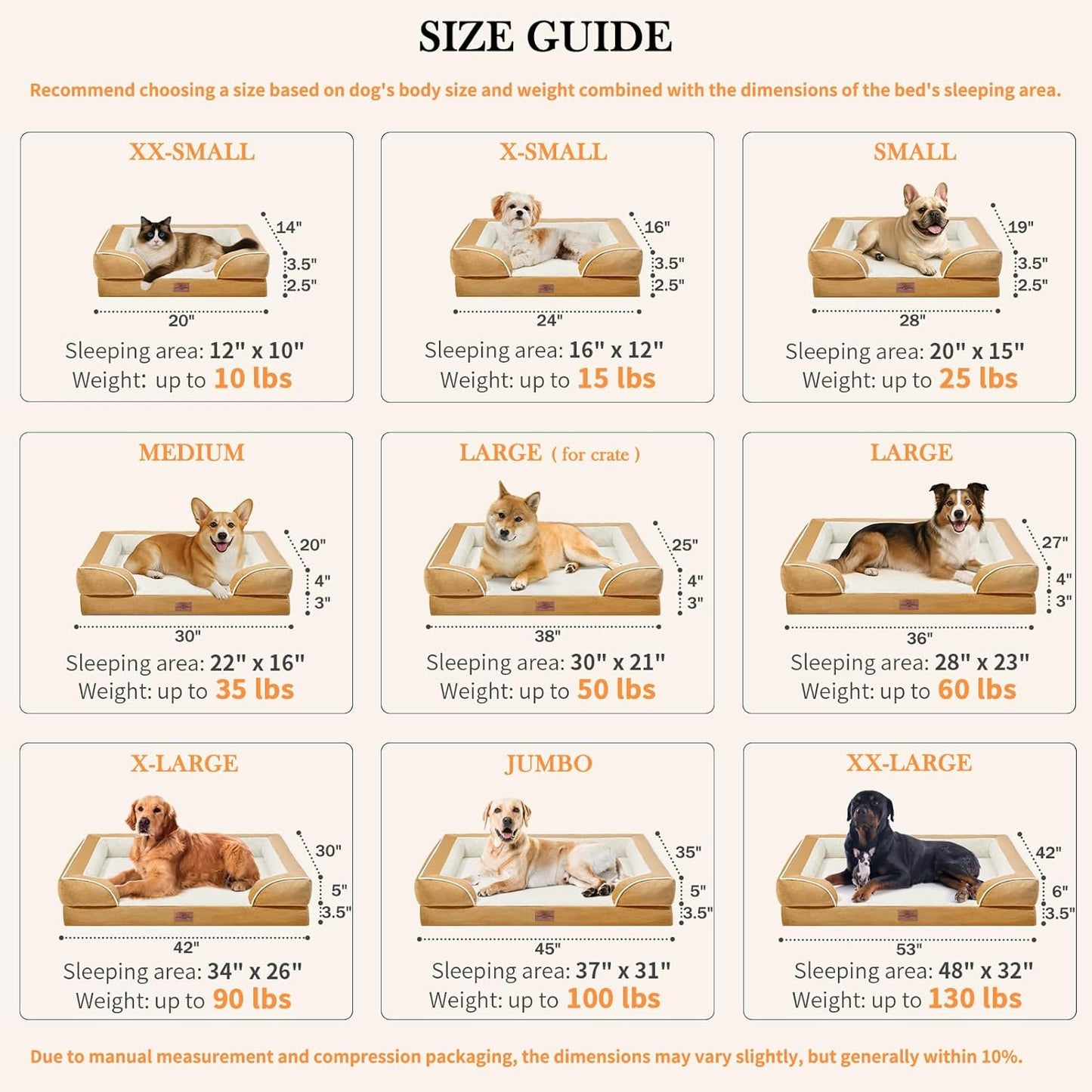 Comfort Expression Extra Large Dog Beds, XL Dog Beds Waterproof, Orthopedic Washable Dogs Beds with Bolster, Pet Sofa Couch with Removable Cover & Non-Slip Bottom(X-Large,Khaki) - Pet Explorer