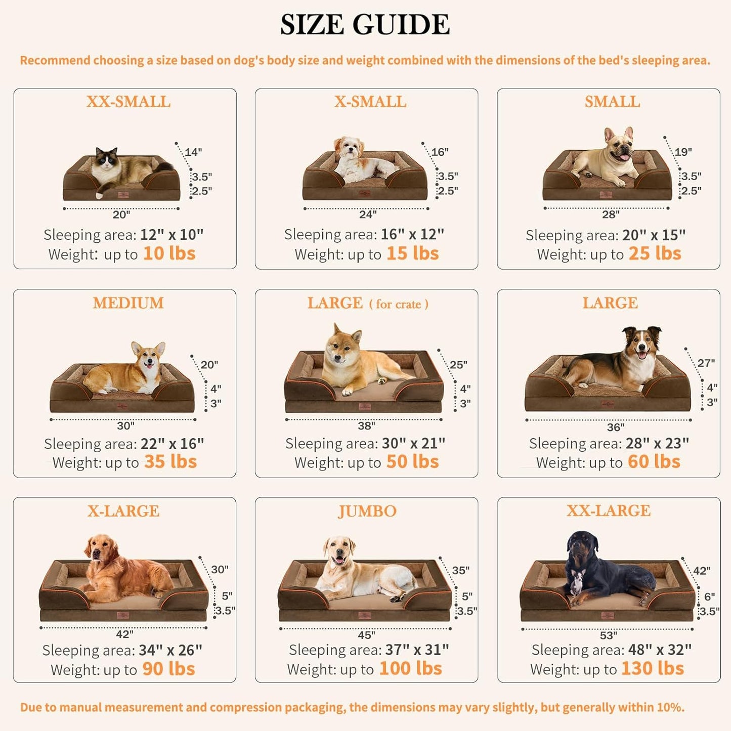 Comfort Expression XXL Orthopedic Dog Bed for Extra Large Dogs, Washable Dogs Sofa Bed, Waterproof Orthopedic Foam Dog Beds with Removable Cover & Non-Slip Bottom(XX-Large,Brown) - Pet Explorer