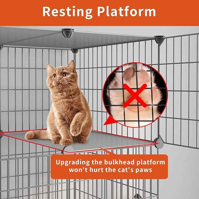 Oneluck Cat Cage with Litter Box,4-Tier DIY Enclosures Large Playpen Detachable Metal Wire Kennel Indoor Crate Large Exercise Place Ideal for 1-2 Cats (41.3" L x 17.8" W x 55.1" H)