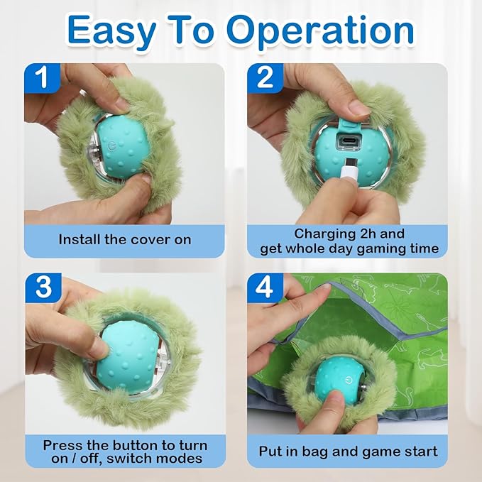 Interactive Cat Toys for Indoor Cats,Automatic Moving Cat Ball in Pouch,Chirping Stimulation,Hide-n-Seek Chase Exercise Game,Motion Activate,Rechargeable Kitten Toys