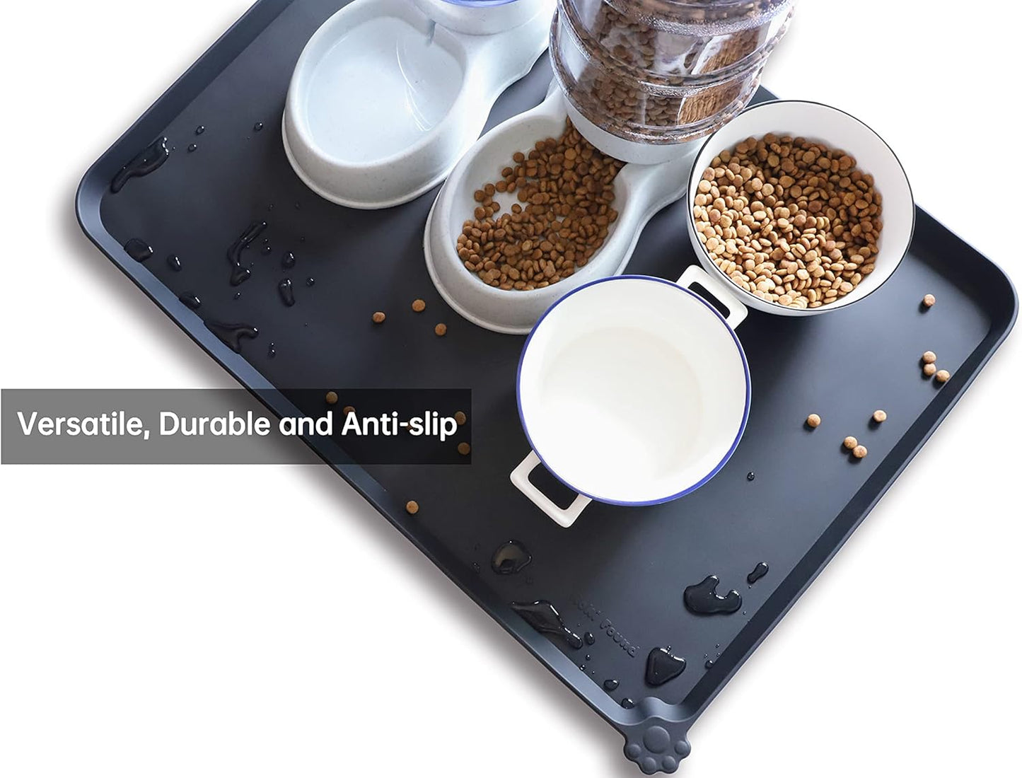 Hoki Found X-Large Silicone Pet Food Mats - Non Slip Dog Cat Bowl Mats - Waterproof - Black - Pet Explorer