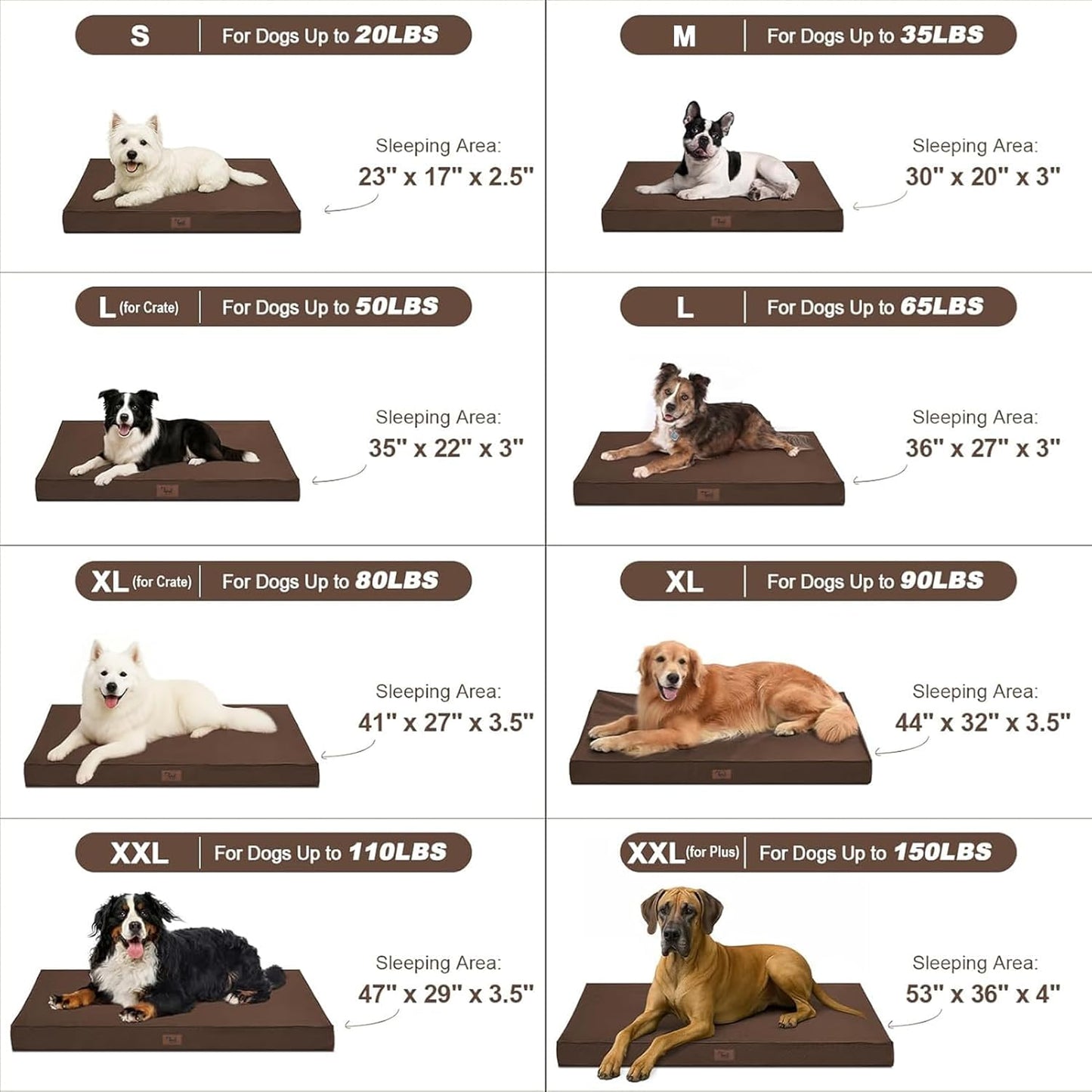 Outdoor All Weather XL Dog Bed, Waterproof Dog Bed for Extra Large Dogs, Orthopedic Egg Foam Pet Bed with Removable Washable Oxford Cooling Cover, Brown