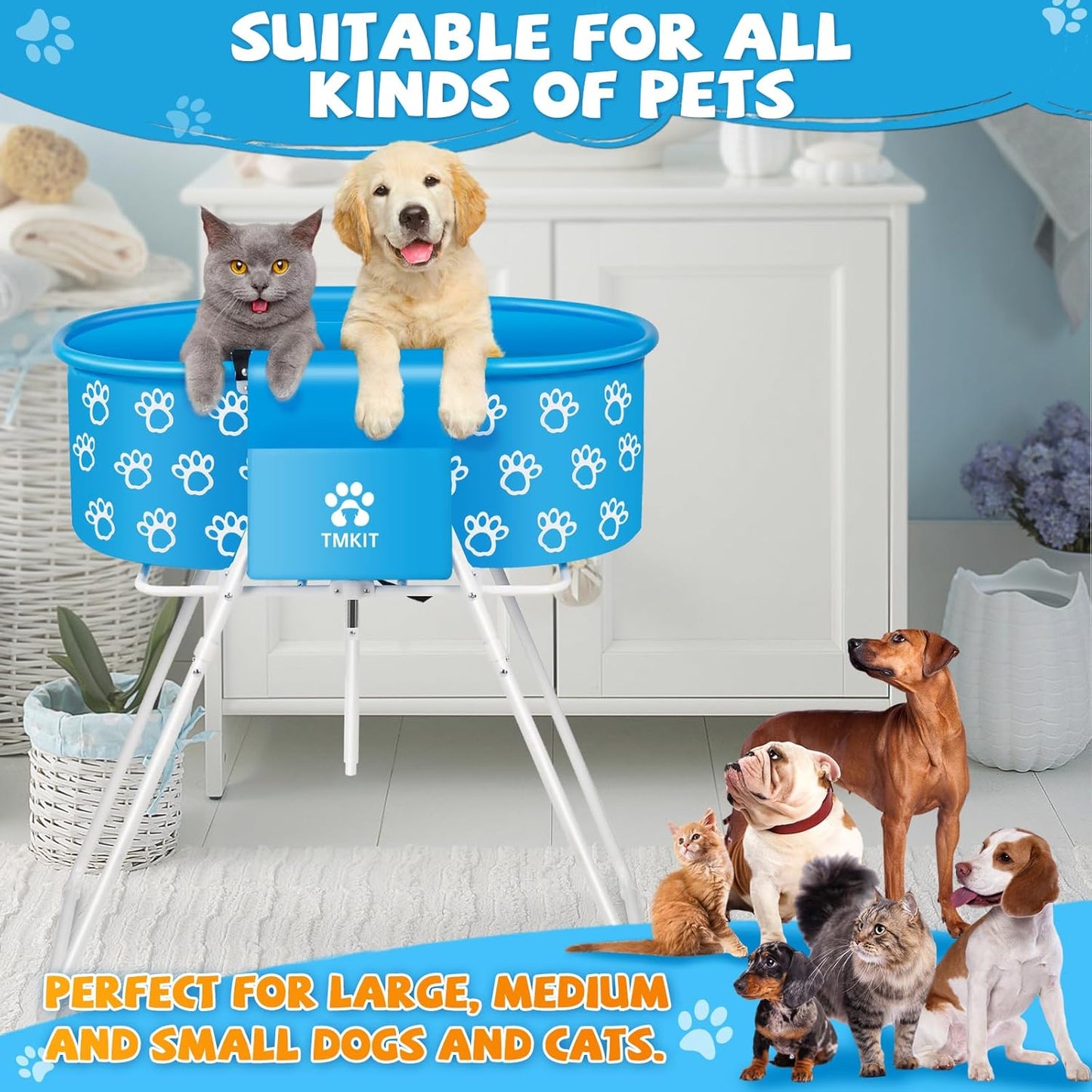 Dog Bathtub, Elevated Dog Bath Tub for Pet Bathing Shower and Grooming. Portable, Foldable with Safety Lock, Professional Pet Dog Washing Station for Small, Medium, Large Dogs Cats, No Backache - Pet Explorer