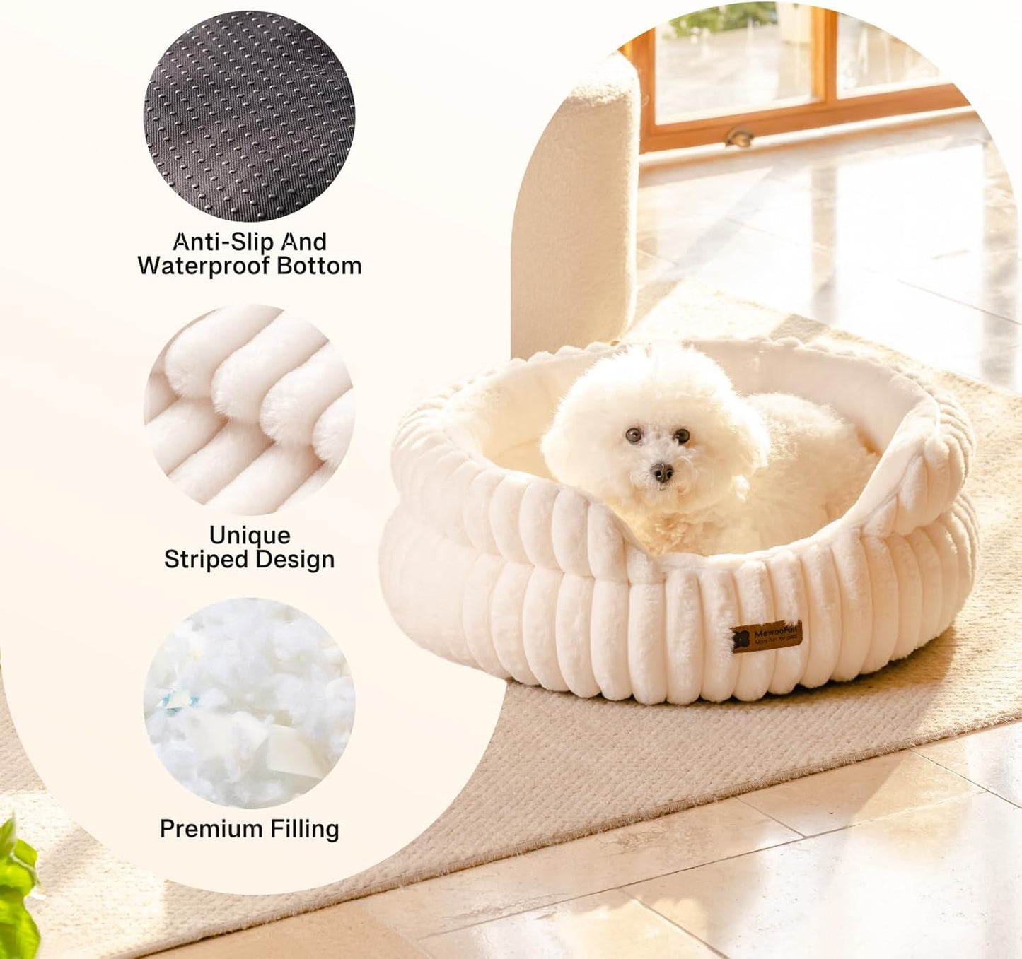 MEWOOFUN Cat Beds for Indoor Cats, Washable Dog Bed for Small Dogs, Round Pet Bed for Puppy and Kitten with Anti-Slip Bottom (Beige, 20"x20"x8") - Pet Explorer