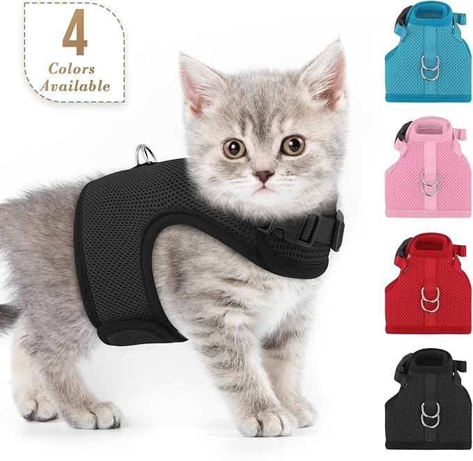 Athena Collection Adjustable Cat Harness with Velcro, Portable Extra Small Cat Vest Harness Breathable Comfy Escape Proof Cat Kitten Harness Pet Supplies for Outdoor Walking, Training, Black
