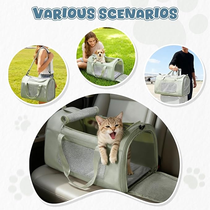 Large Cat Carriers Dog Carrier Pet for Small/Medium Cats Dogs Puppies,Soft-Sided Cat Bag Airline Approved,Carry Up to 20 Lbs,Green