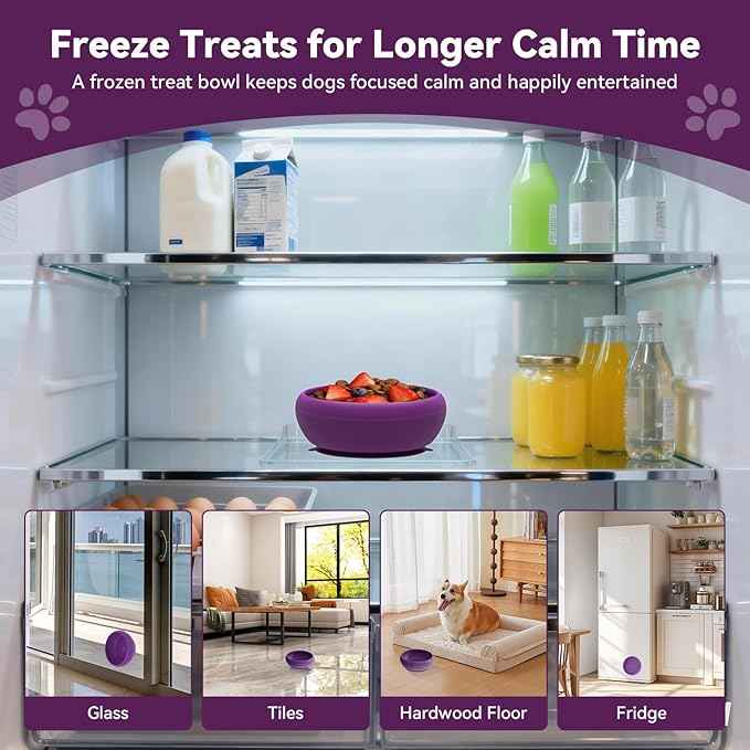 Dog Lick Bowl, BPA-Free Silicone Slow Feeder Lick Mat for Small and Medium Dogs, Non-Slip & Dishwasher Safe (Purple,L)