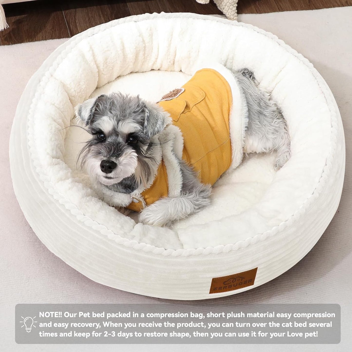 23in Cream Round Cat Dog Bed Gift for Large Medium Small Dogs Cats, Machine Washable Sleeping Sofa, Non-Slip Bottom Breathable Soft Calming Pet Cuddler for Indoor/Outdoor/Car/Cage - Pet Explorer