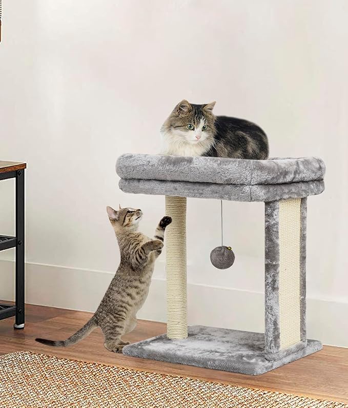 SYANDLVY Cat Tree with Scratching Post for Indoor Cats, Scratching Board with Perch, Cat Post Scratcher with 2 Dangling Balls, Great for Kittens, Grey