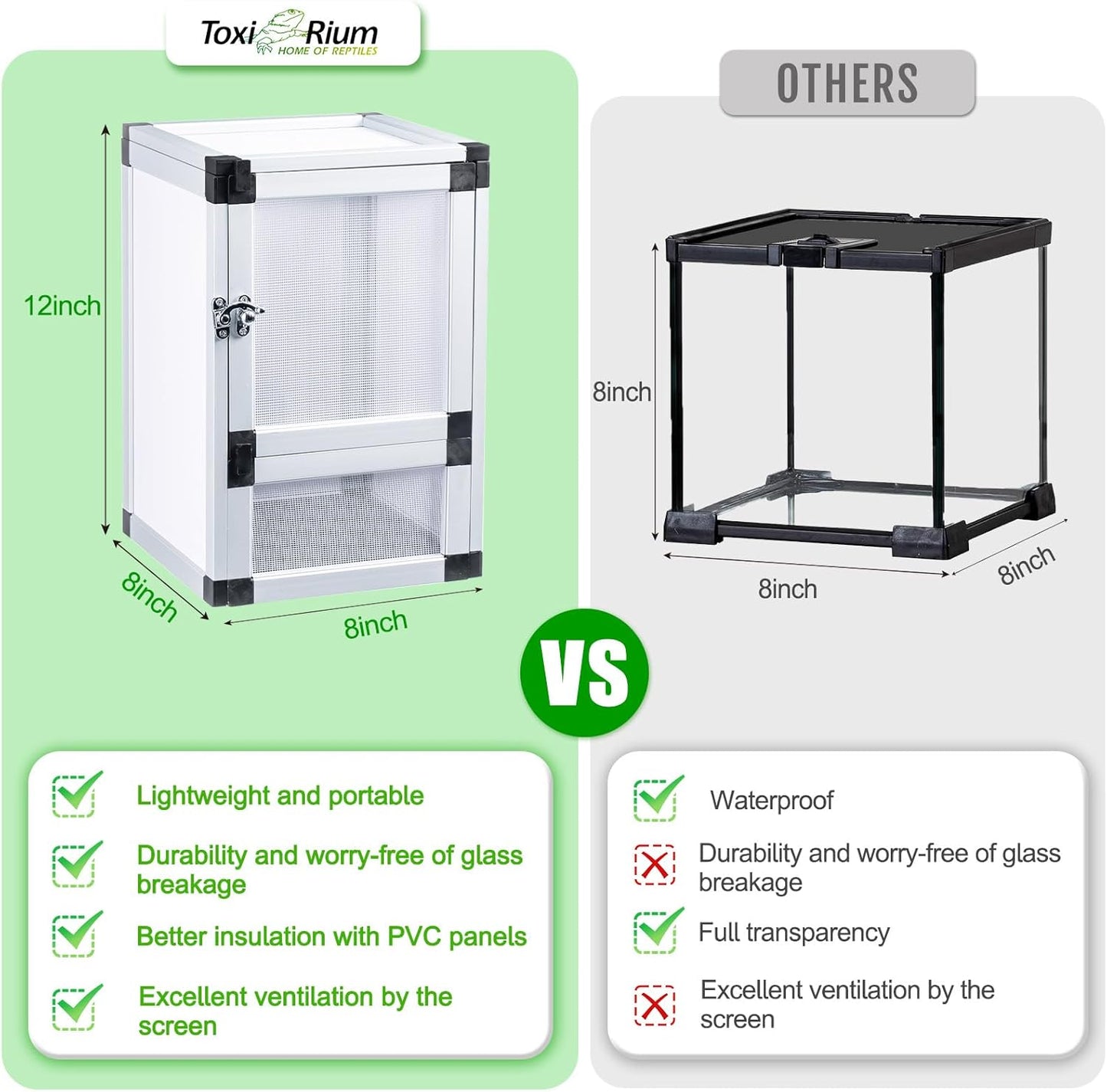 Small Reptile Cage 8" x 8" x 12", Hatching Habitat, Dual Doors, Screen & Acrylic Ventilation, Easy Assembly, for Lizards, Frogs, Geckos - Pet Explorer