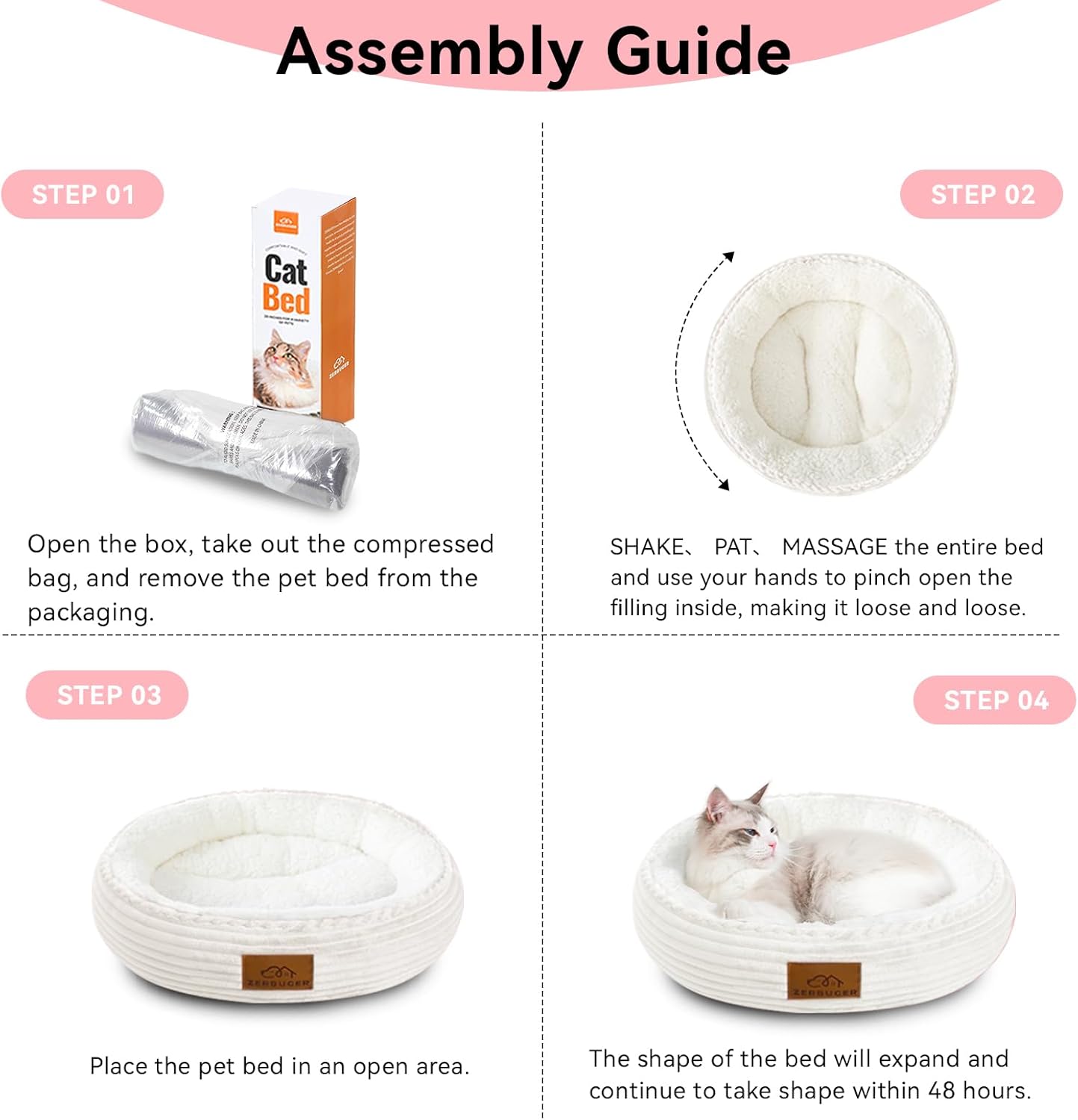 20in Cream Round Cat Dog Bed Gift for Large Medium Small Dogs Cats, Machine Washable Sleeping Sofa, Non-Slip Bottom Breathable Soft Calming Pet Cuddler for Indoor/Outdoor/Car/Cage - Pet Explorer
