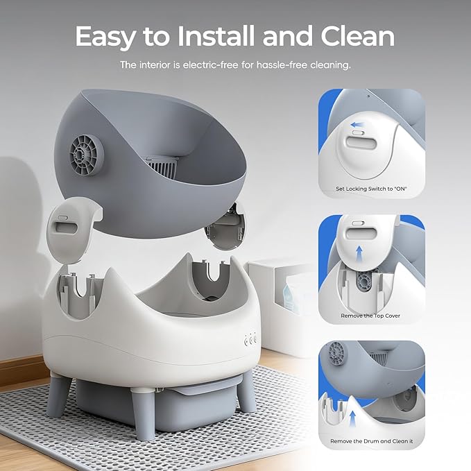 Open-Top Automatic Cat Litter Box, Self Cleaning Litter Box with APP Control,Safety Sensors,for Multiple Cats
