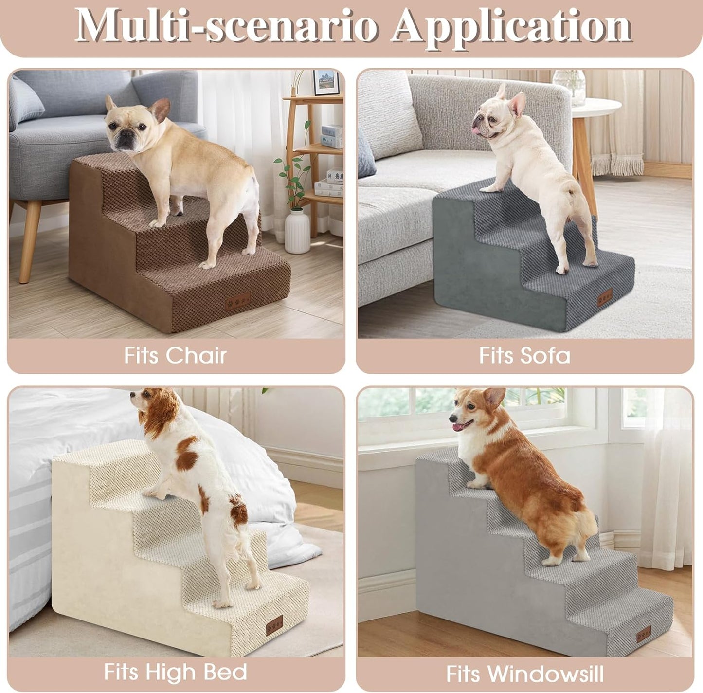 GGIB Dog Stairs for Small Dogs Cats Non-Slip Dog Steps for High Bed Pet Stairs for Sofa Couch Pet Ramp Pet Steps with Removable Washable Cover, 13" H, 3-Step - Pet Explorer