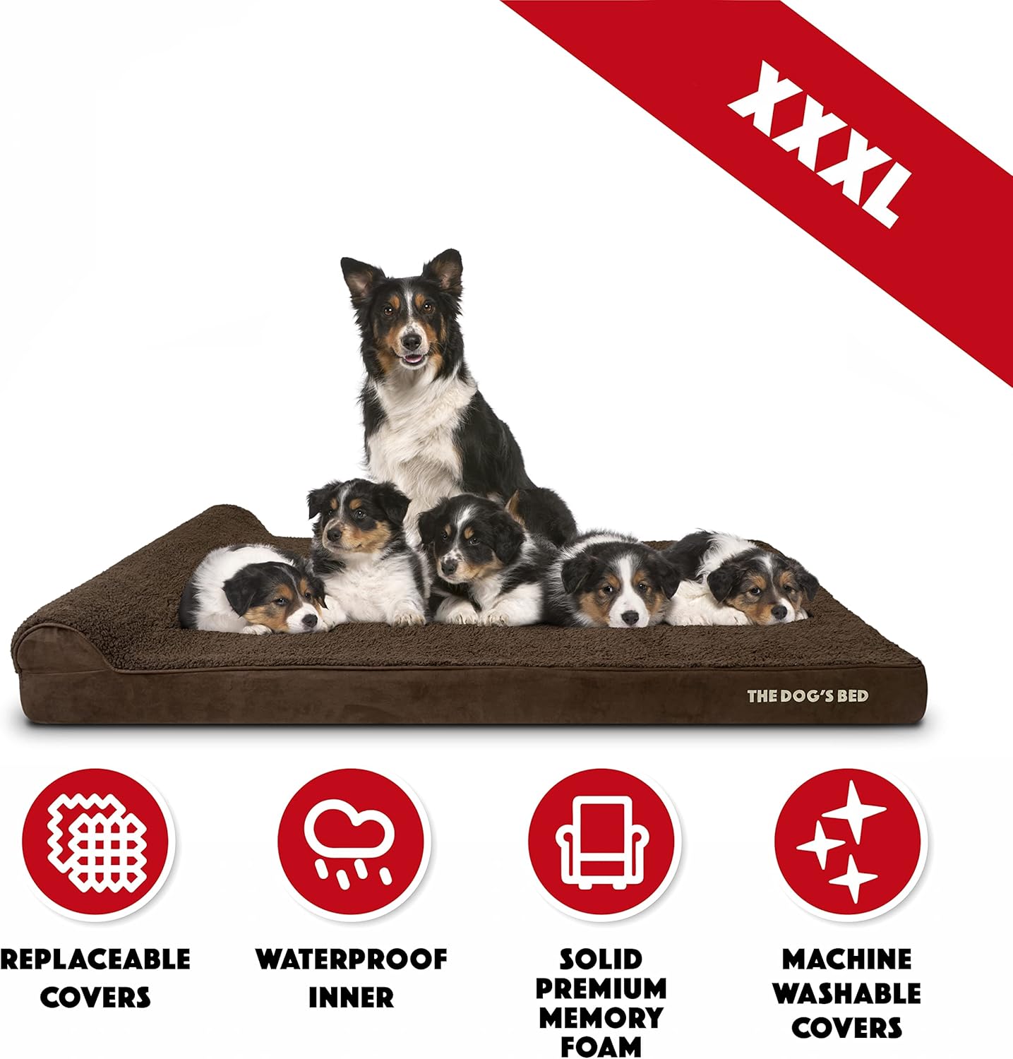 The Dog’s Bed Orthopedic Headrest Dog Bed XXXL Brown Plush 64x44, Memory Foam, Pain Relief for Arthritis, Hip & Elbow Dysplasia, Post Surgery, Lameness, Veterinary Approved, Waterproof Washable Cover - Pet Explorer
