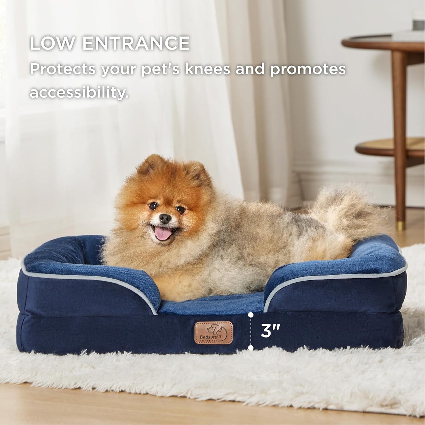 Bedsure Orthopedic Dog Beds for Small Dogs - Washable Small Dog Cat Bed Waterproof, Comfort Pet Couch Sofa with Washable Removable Cover, Pets Bed with Nonskid Bottom, Blue Navy, 24" - Pet Explorer