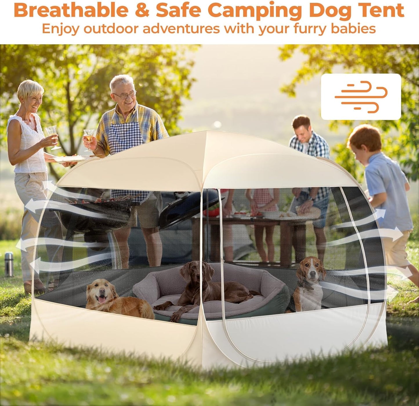 EighteenTek XXLarge Popup Portable Dog Houses, 10'x4.8'H Assembly-Free Gazebo-Style Dog Cot Cat Playpen Screen Pet Tent Sun Shade Shelter Dog Bed with Canopy for Outdoor Anti-Bugs with Leakproof Floor - Pet Explorer