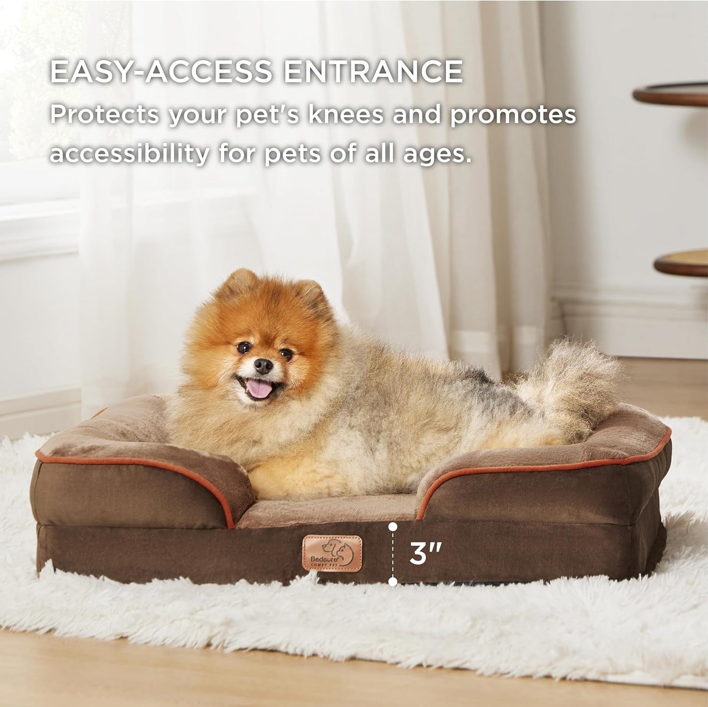 Bedsure Orthopedic Dog Beds for Small Dogs - Washable Small Dog Cat Bed Waterproof, Comfort Pet Couch Sofa with Washable Removable Cover, Pets Bed with Nonskid Bottom, Brown, 24" - Pet Explorer