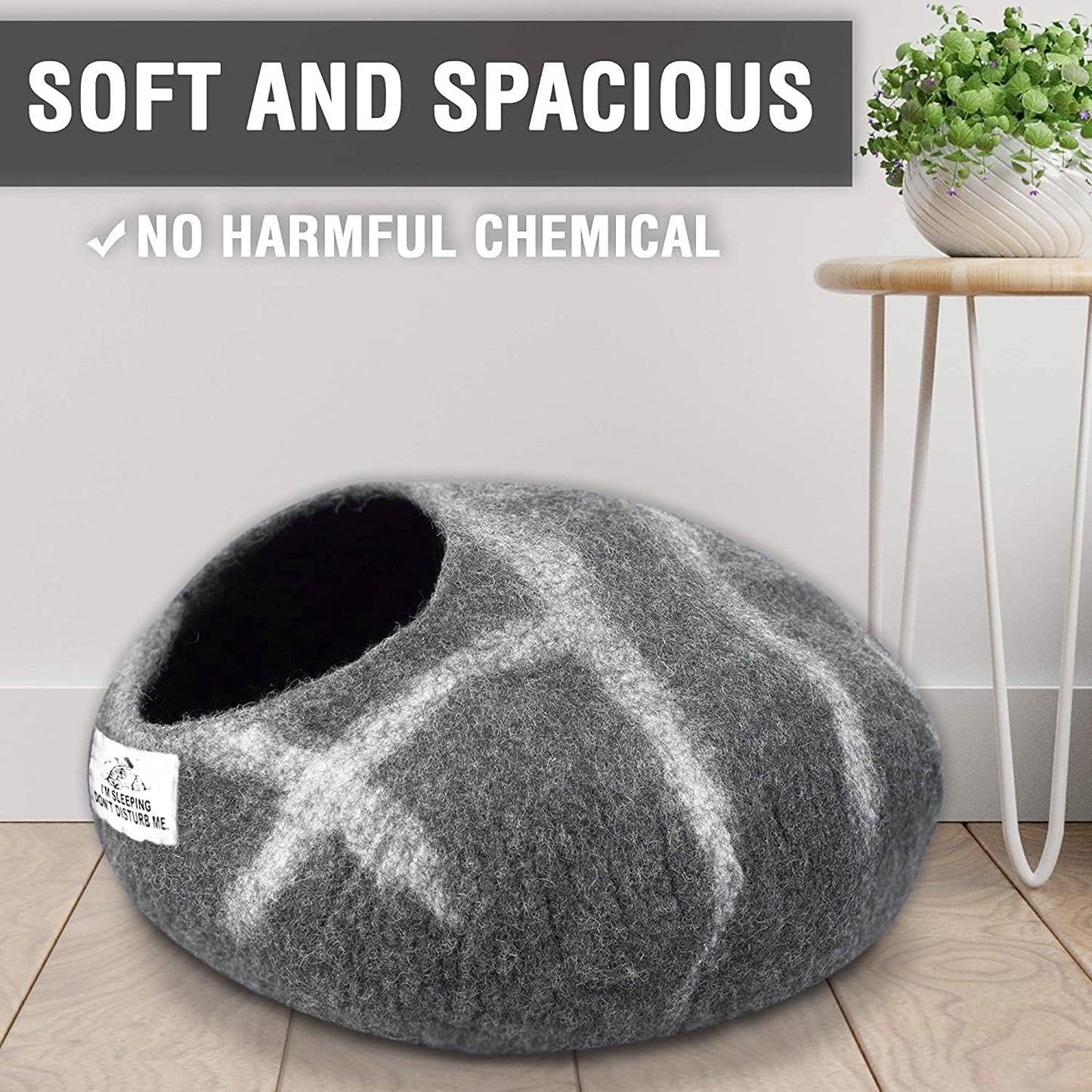 Luxurious Eco-Friendly Merino Wool Cat Cave Bed - Foldable Hideaway Pod for Indoor Cats - Premium Felt Kitten Beds - Covered Cat House for Ultimate Cozy Comfort by Woolygon - Pet Explorer