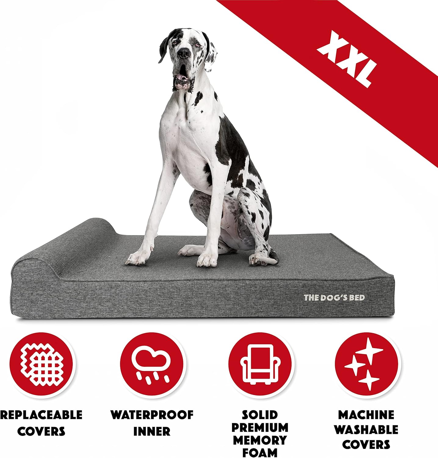 The Dog’s Bed Orthopedic Headrest Dog Bed XXL Grey Linen 54x36, Memory Foam, Pain Relief for Arthritis, Hip & Elbow Dysplasia, Post Surgery, Lameness, Veterinary Approved, Waterproof Washable Cover - Pet Explorer