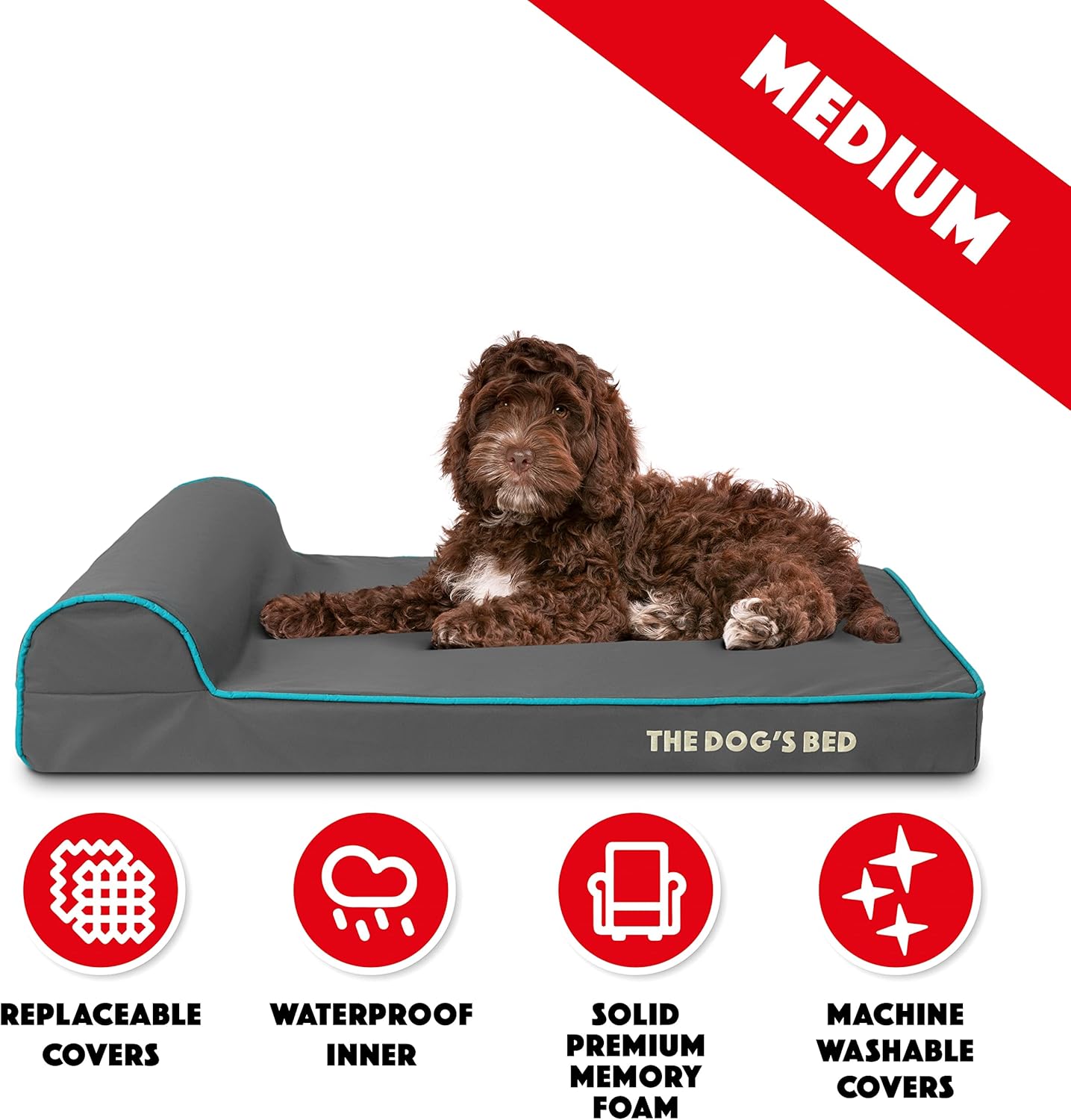 The Dog’s Bed Orthopedic Headrest Dog Bed Med Grey/Blue 34x22, Memory Foam, Pain Relief: Arthritis, Hip & Elbow Dysplasia, Post Surgery, Lameness, Veterinary Approved, Waterproof Washable Cover - Pet Explorer