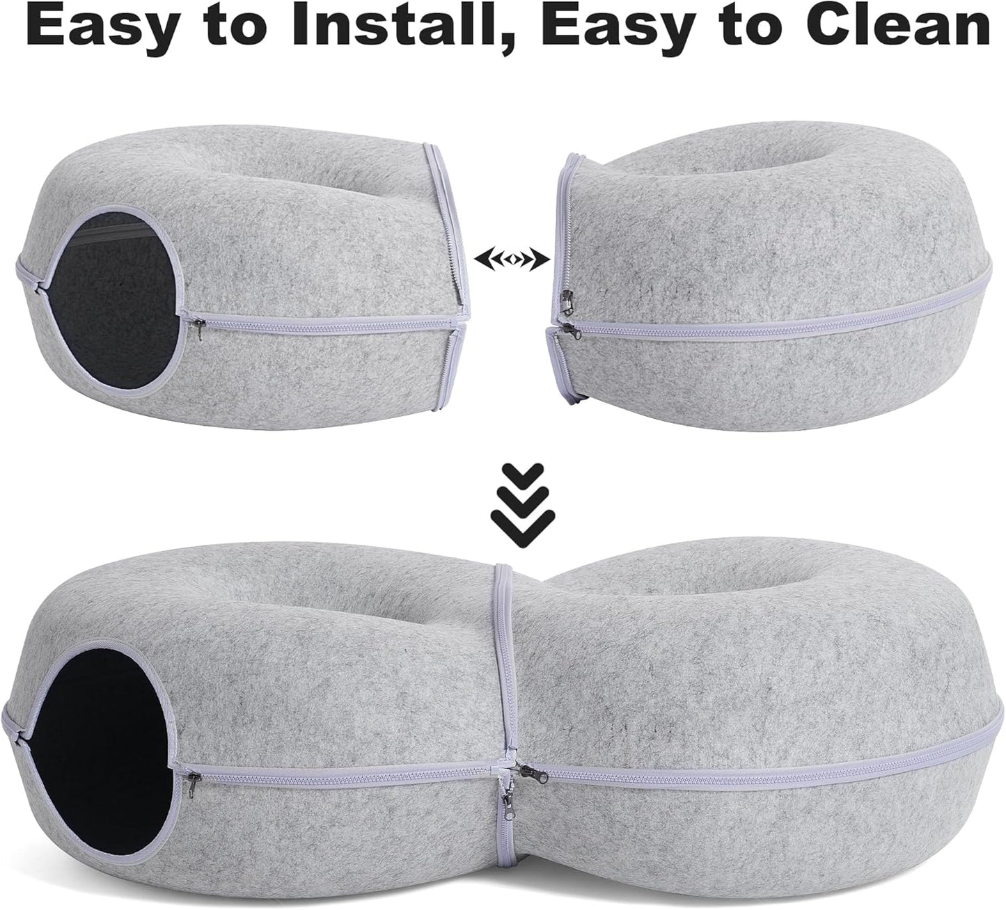 8-Shaped Large Cat Tunnel Bed for Indoor Cats, Infinite Circulation Peekaboo Cat Cave with 12 Toy Balls, Cat Donut Tunnel for Cats up to 30 Pounds (Light Grey, L 38x24x11in) - Pet Explorer