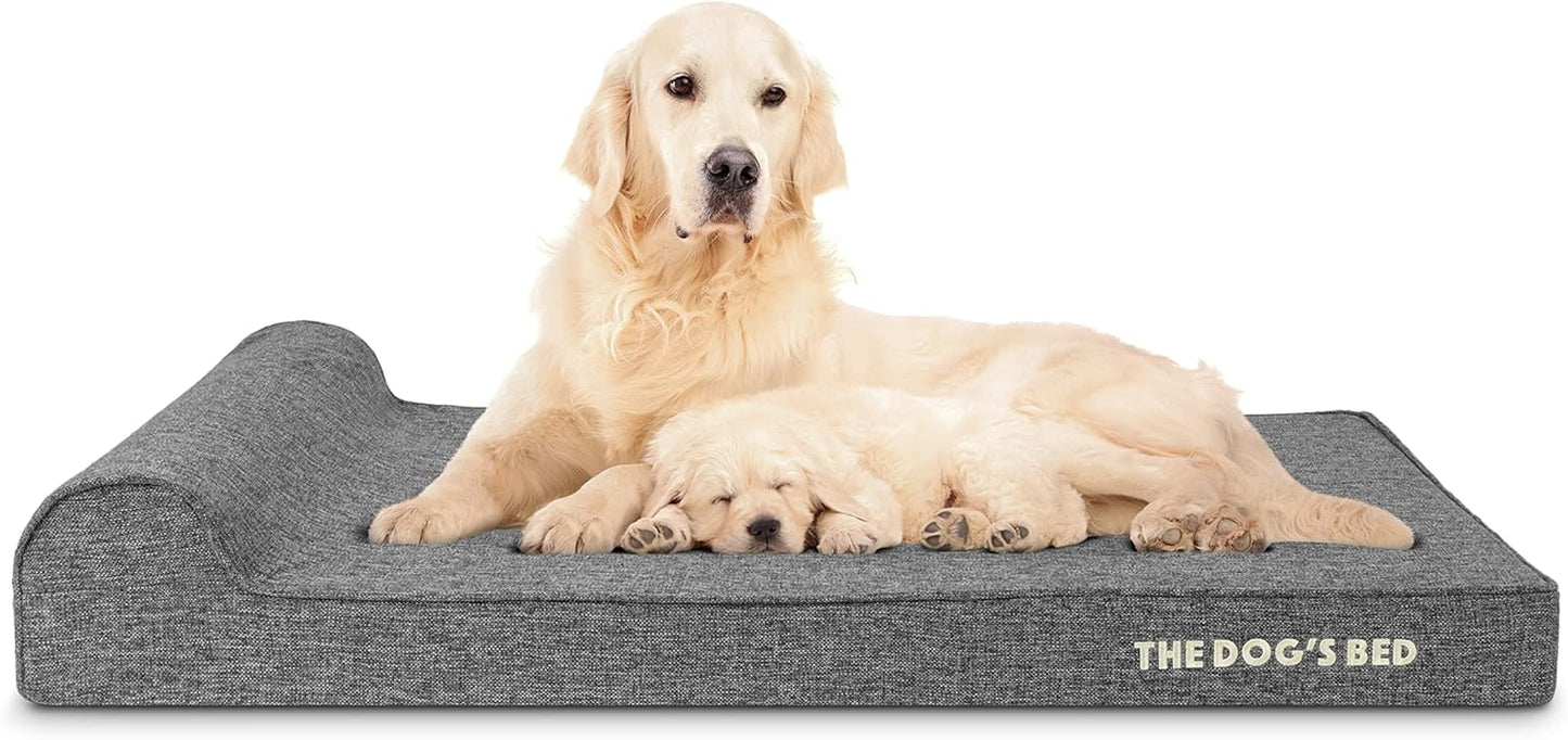 The Dog’s Bed Orthopedic Headrest Dog Bed XL Grey Linen 46x28, Memory Foam, Pain Relief for Arthritis, Hip & Elbow Dysplasia, Post Surgery, Lameness, Veterinary Approved, Waterproof Washable Cover - Pet Explorer
